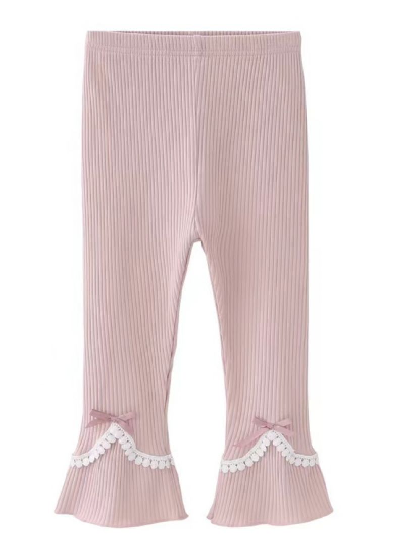 Flickor Ribbade Spets Trim Leggings Byxor Med Bowknot Söta Barnkläder