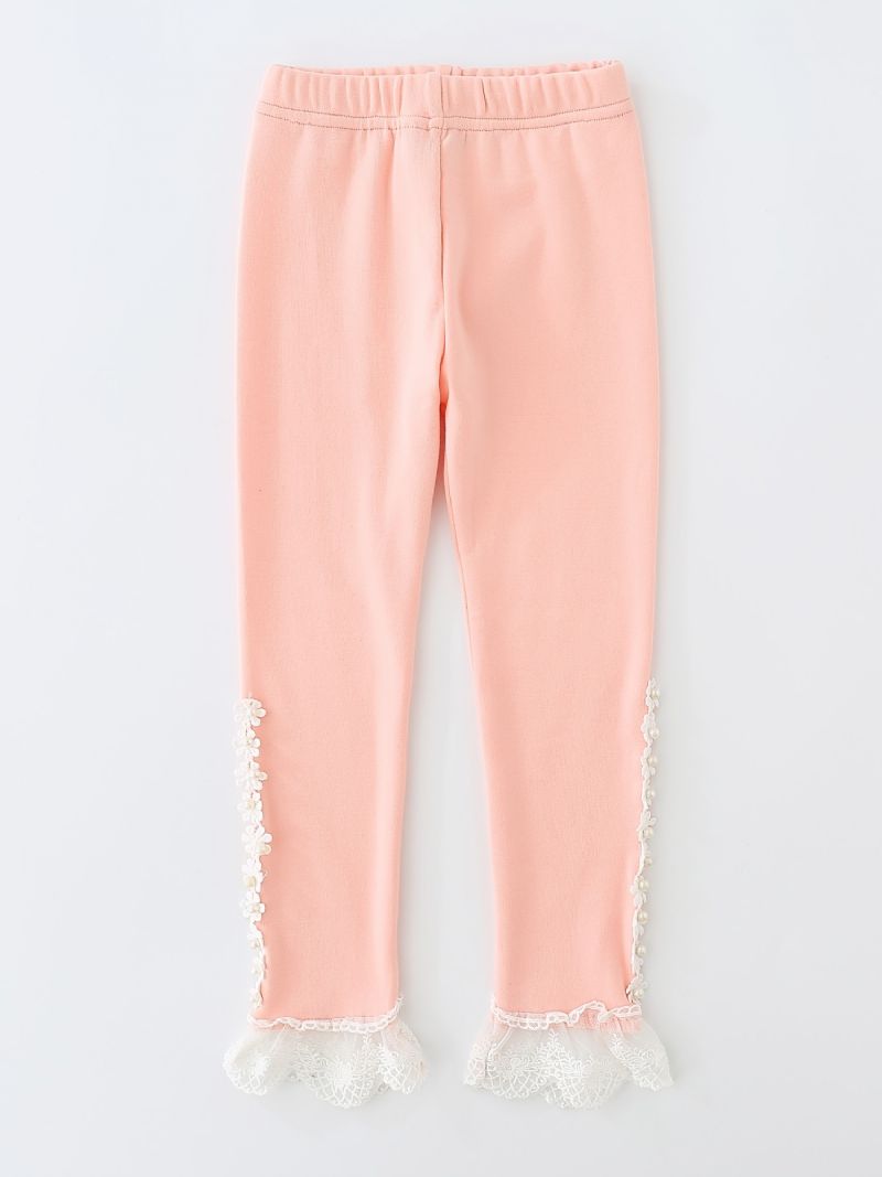 Flickor Söt Casual Sweet Spets Trim Rufsig Leggings För Vinter Rosa