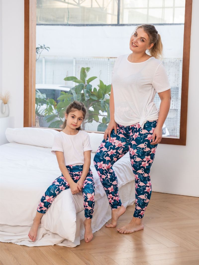 Höst Vinter Flickor Mode Blommor Rosa Flamingo Tryckt High Elasticity Leggings