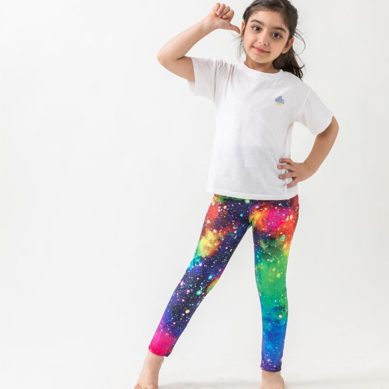 Tjejer Galaxy Print Leggings Med Hög Stretch