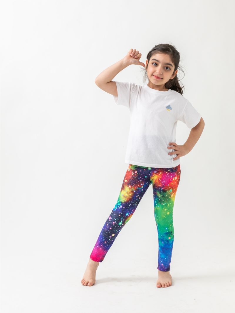 Tjejer Galaxy Print Leggings Med Hög Stretch