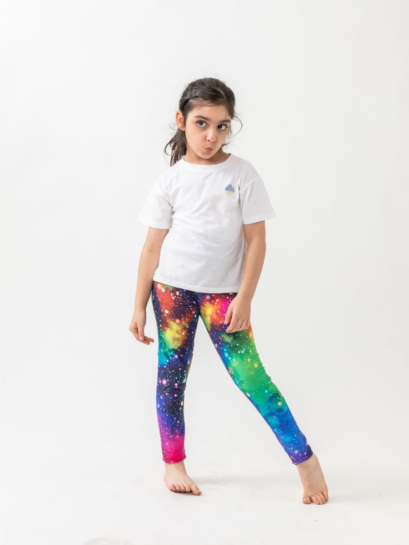 Tjejer Galaxy Print Leggings Med Hög Stretch