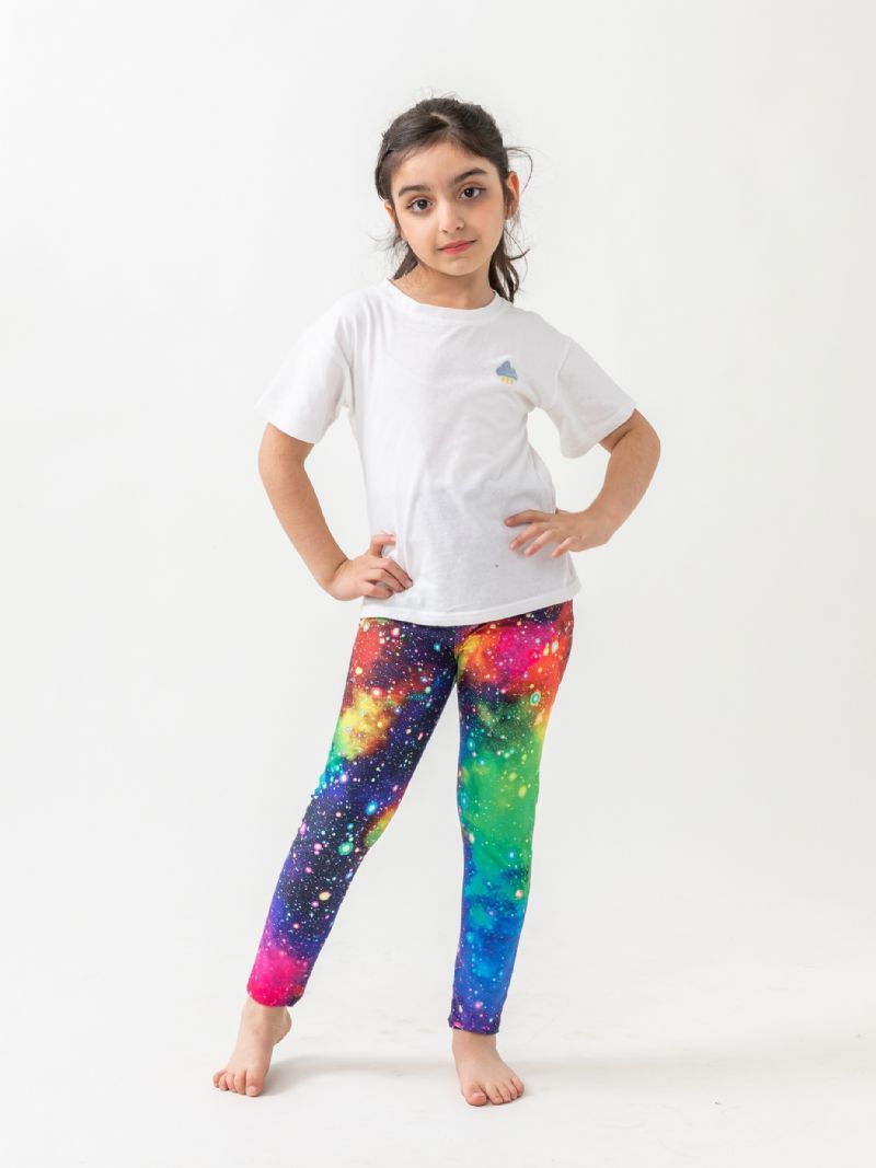 Tjejer Galaxy Print Leggings Med Hög Stretch