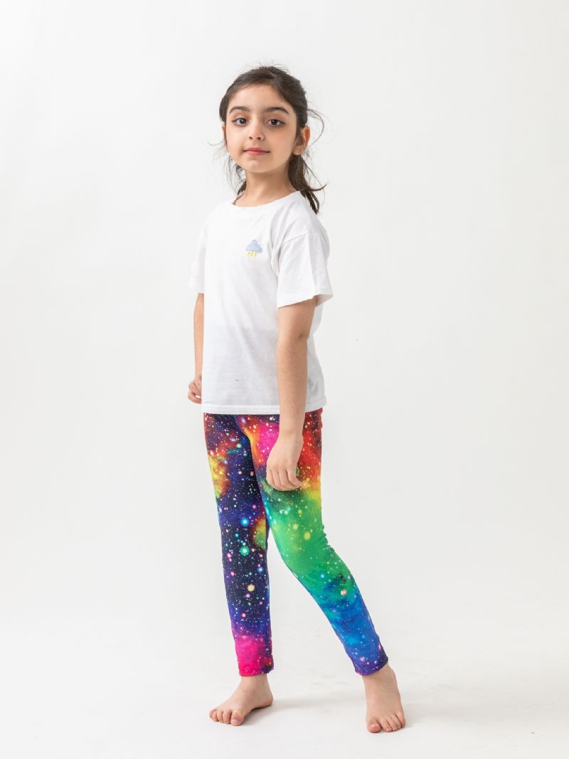 Tjejer Galaxy Print Leggings Med Hög Stretch