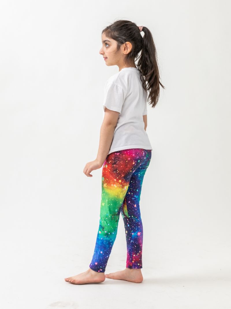 Tjejer Galaxy Print Leggings Med Hög Stretch