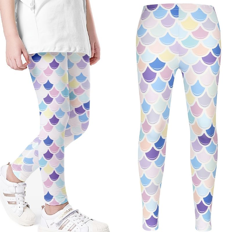 Tjejer Stretch Mjuka Leggings Mermaid Randigt Print Byxor Barnkläder