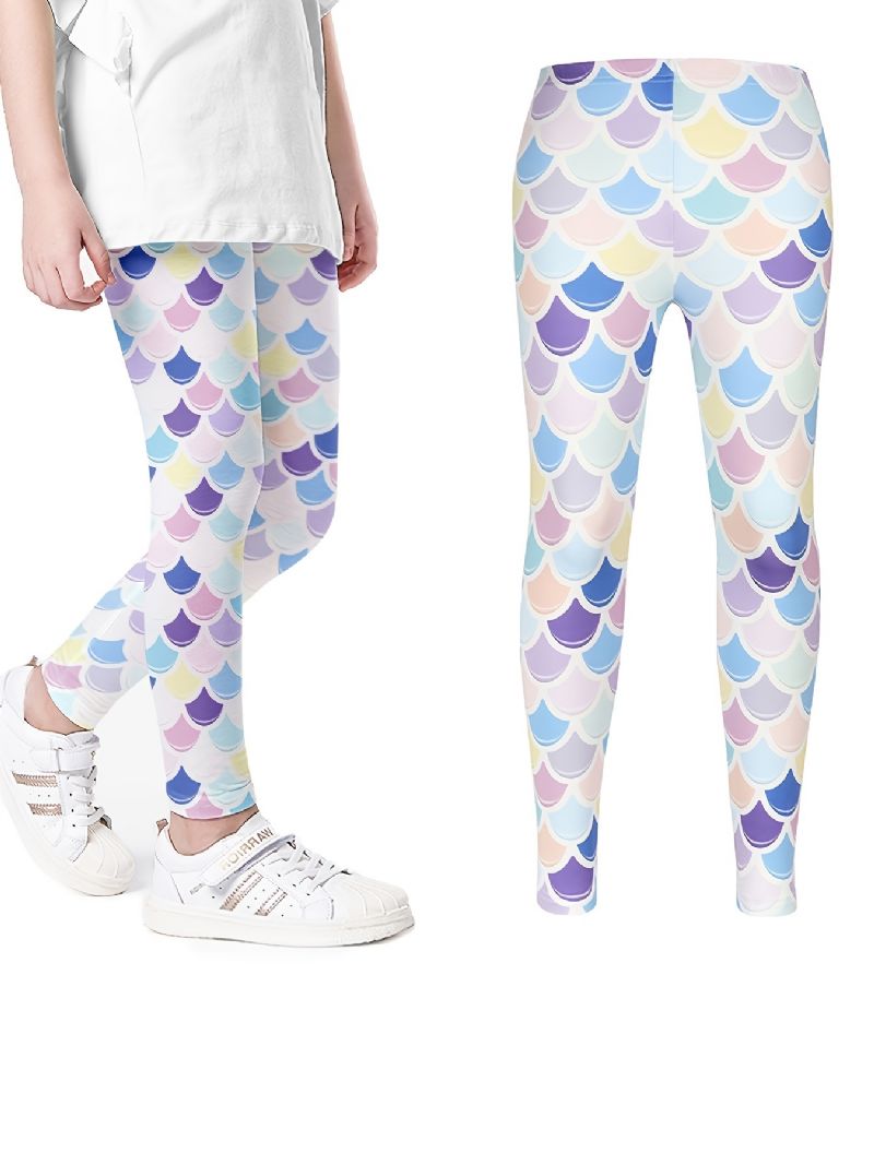 Tjejer Stretch Mjuka Leggings Mermaid Randigt Print Byxor Barnkläder