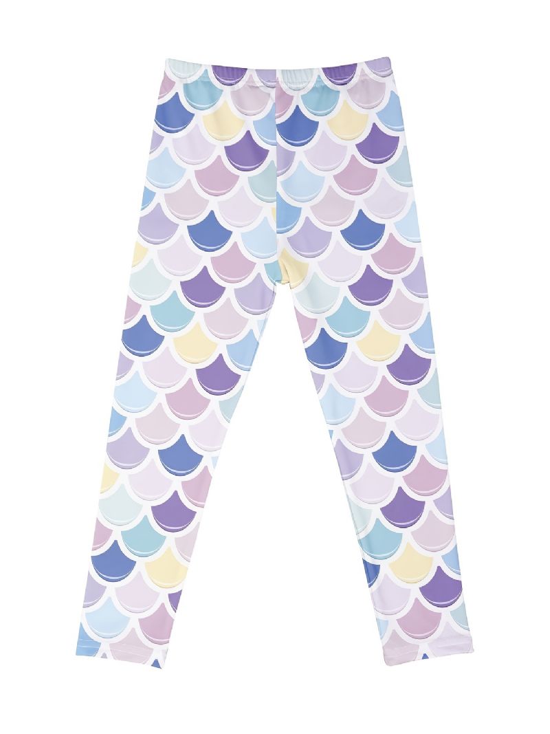 Tjejer Stretch Mjuka Leggings Mermaid Randigt Print Byxor Barnkläder