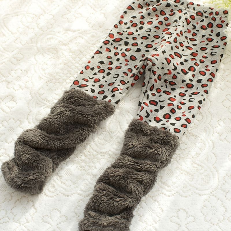 Tjock Leopard Print Fleece Leggings Byxor Barnkläder För Vintern