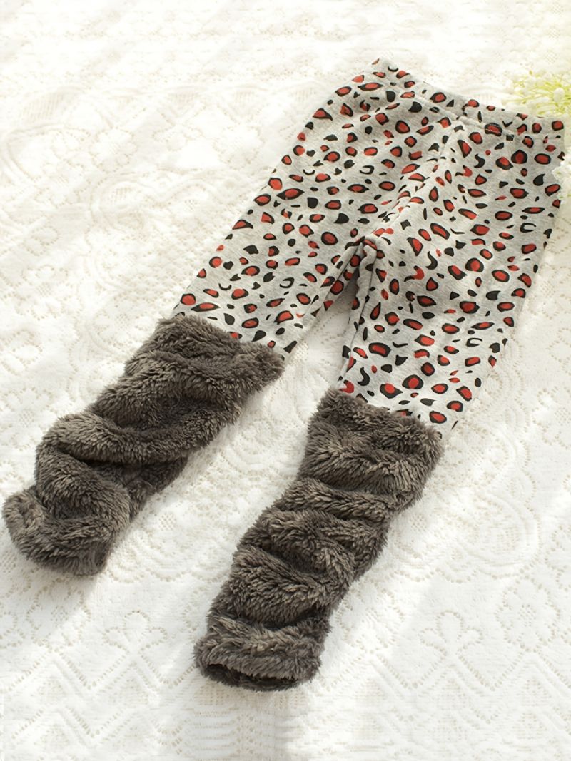 Tjock Leopard Print Fleece Leggings Byxor Barnkläder För Vintern