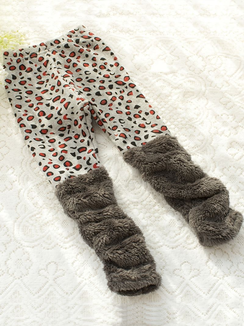 Tjock Leopard Print Fleece Leggings Byxor Barnkläder För Vintern