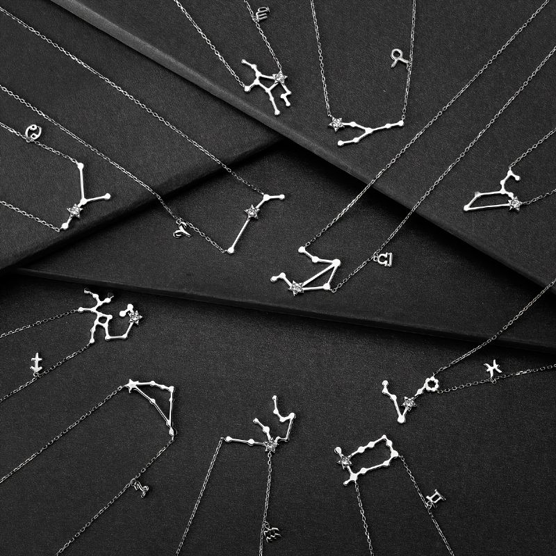 12 Constellation Hänge Halsband Minimalistisk Kristall Horoskop Astrologi Födelsedagspresenter För Kvinnor Flickor