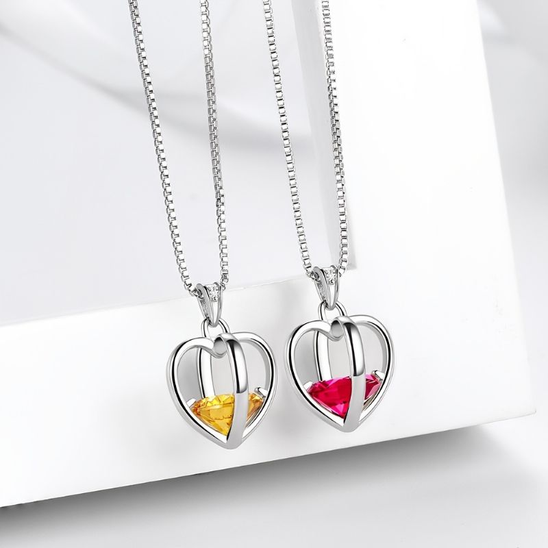 925 Sterling Sliver Love Heart Halsband 3d Pendant Birthstone Smycken Presenter För Kvinnor Flickor