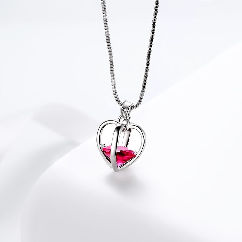 925 Sterling Sliver Love Heart Halsband 3d Pendant Birthstone Smycken Presenter För Kvinnor Flickor