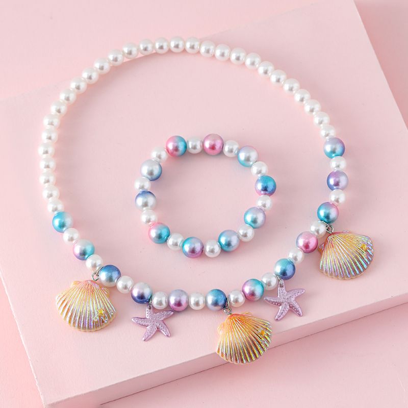 Barn Modeabla Sjöstjärna Shell Pearl Armband Halsband 2st Set