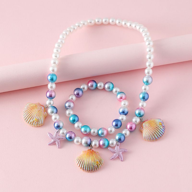 Barn Modeabla Sjöstjärna Shell Pearl Armband Halsband 2st Set