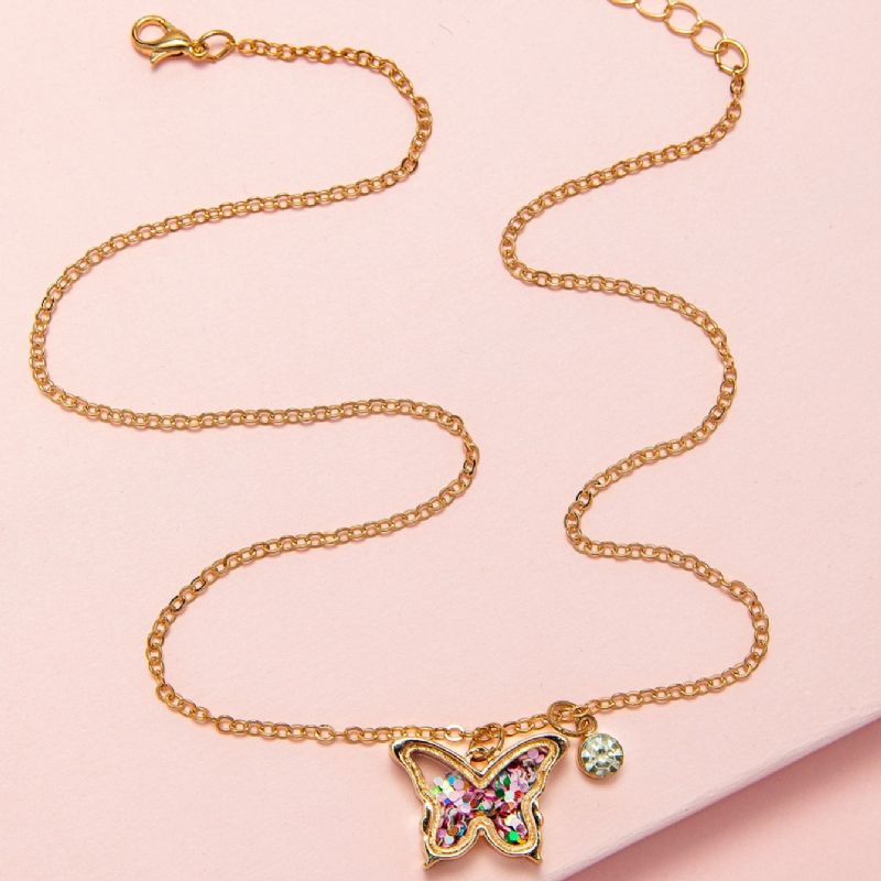 Barn Paljett Rhinestone Butterfly Halsband