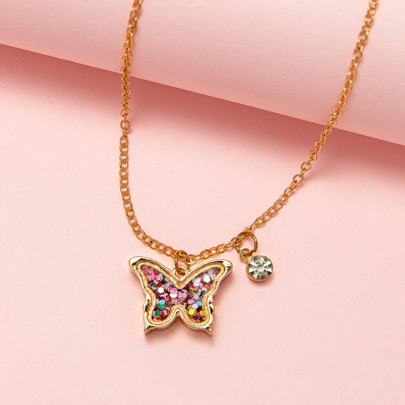 Barn Paljett Rhinestone Butterfly Halsband