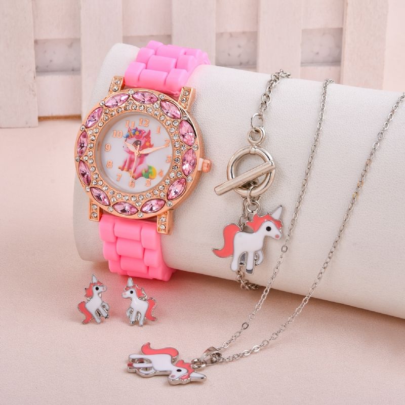 Flickor Unicorn Watch + Halsband + Örhängen Set