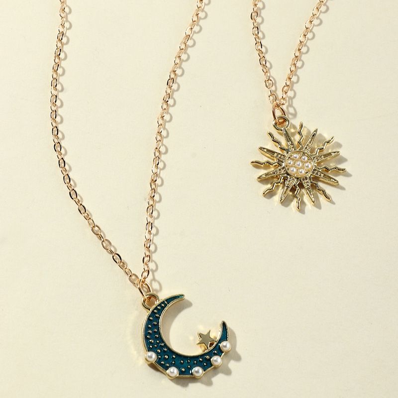 Kreativitet Vintage Pearl Sun Moon Halsband 2st Smycken Present Födelsedagspresenter För Kvinnor Mamma Fru Flickor Henne