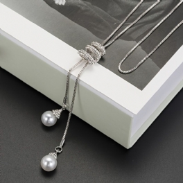 Lyx Spiral Faux Pearl Halsband Tröja Lång Kedja Hänge För Kvinnor Flickor Gåva