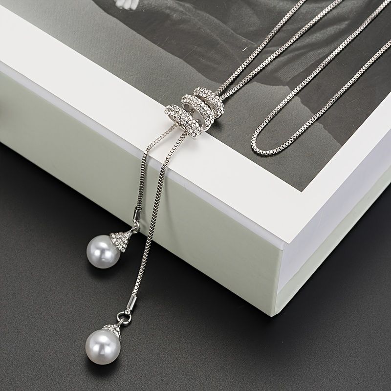 Lyx Spiral Faux Pearl Halsband Tröja Lång Kedja Hänge För Kvinnor Flickor Gåva