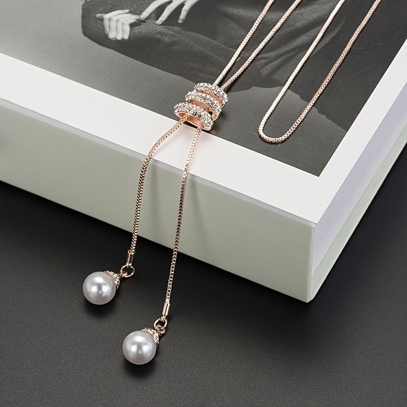 Lyx Spiral Faux Pearl Halsband Tröja Lång Kedja Hänge För Kvinnor Flickor Gåva