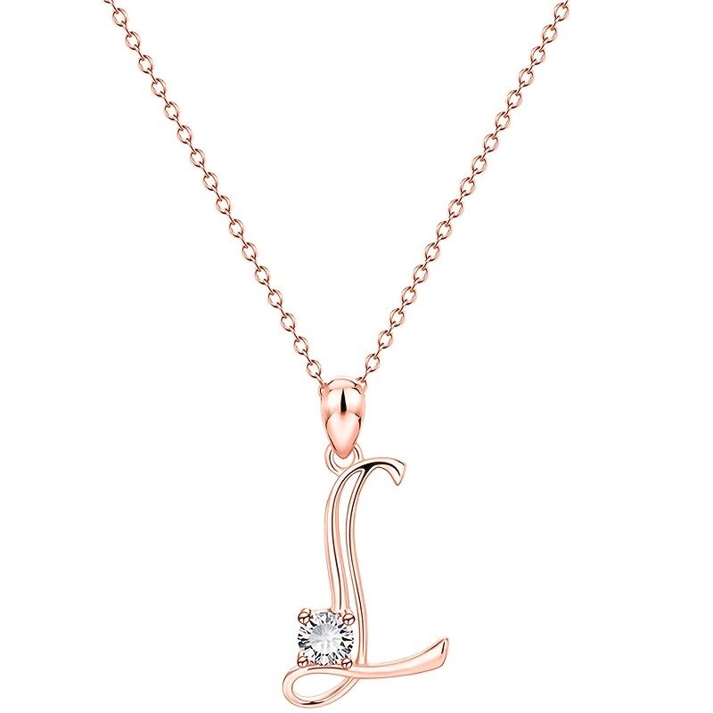 Rose Golden Engelska Alfabetet Zirkon Hänge Halsband Smycken Present Födelsedagspresenter För Kvinnor Mamma Fru Flickor Henne