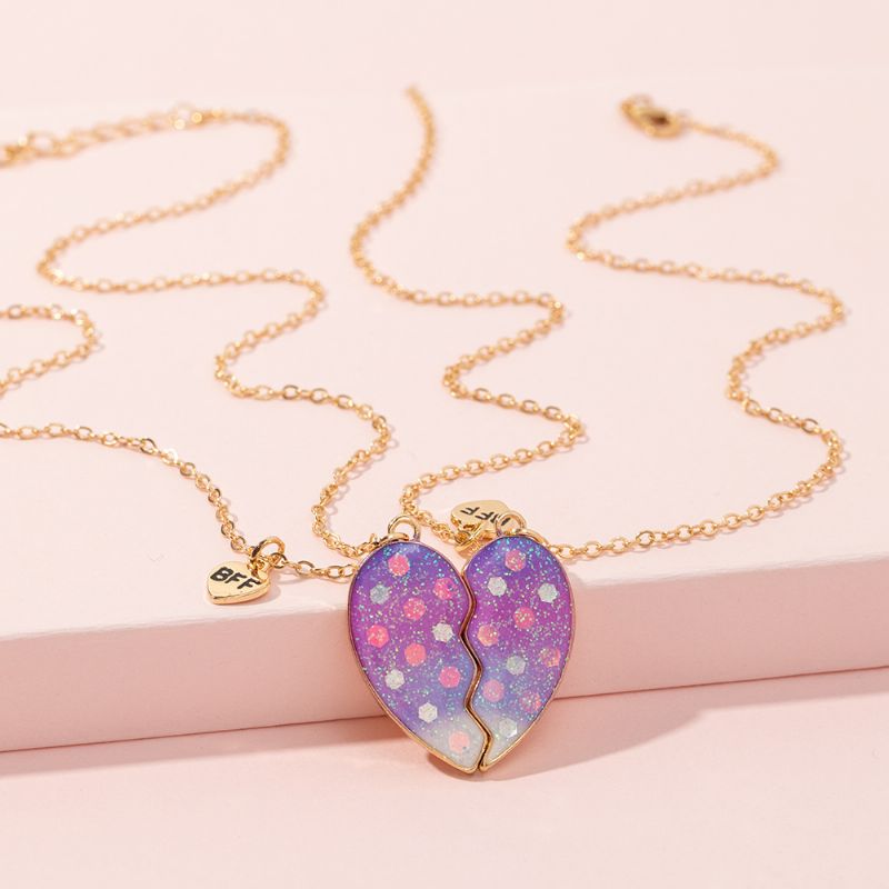 Söt Kreativ Paljett Ripped Peach Heart Good Friend Barn Halsband Set