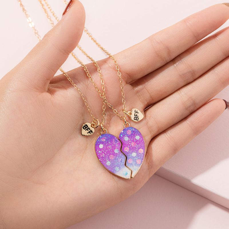 Söt Kreativ Paljett Ripped Peach Heart Good Friend Barn Halsband Set