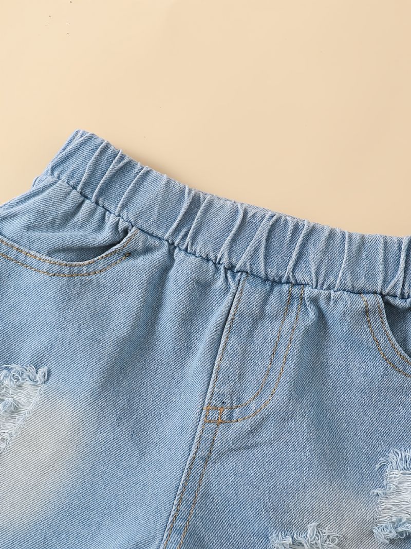 Bebis Flickor Citrontryck Flying Sleeve Kortärmad Top & Denim Shorts Set Sommar Outfit Barnkläder