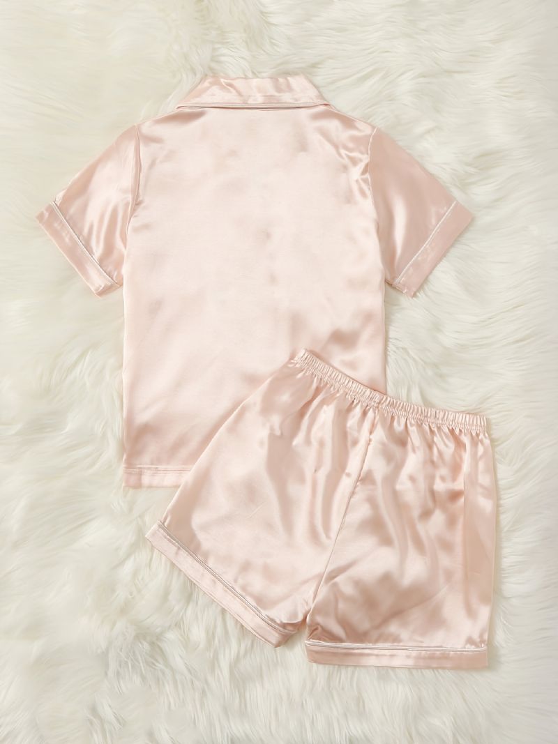 Flickor Satin Lounge Wear Homewear Kortärmad Top & Matchande Shorts Set