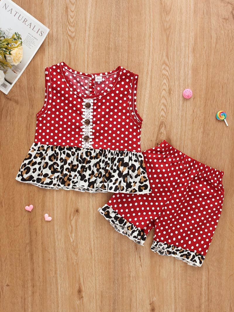 Toddler Bebis Flickor Dot Leopard Printed Ärmlös Topp & Shorts