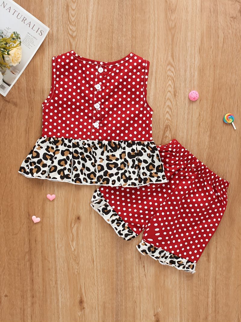 Toddler Bebis Flickor Dot Leopard Printed Ärmlös Topp & Shorts