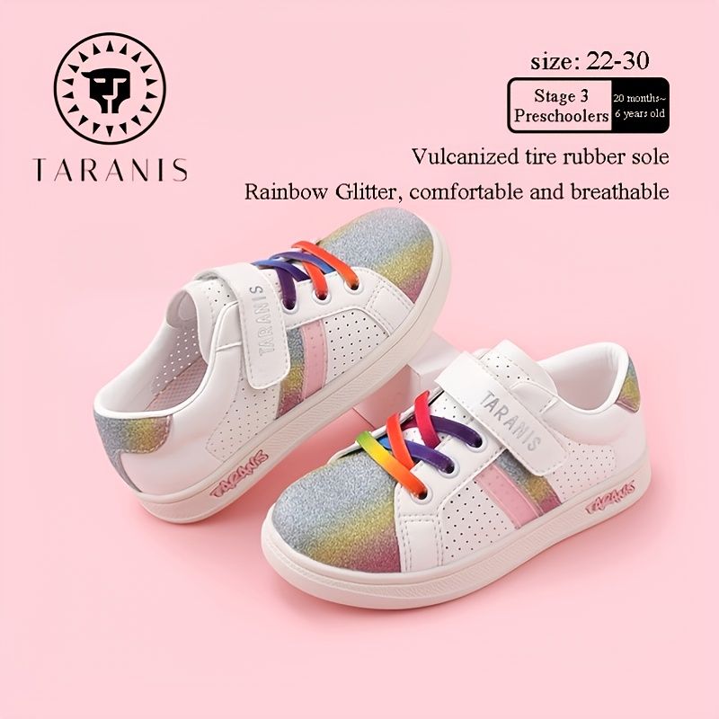 Rainbow Glitter Design Ribbon Vattentät Andas Sneakers För Flickor