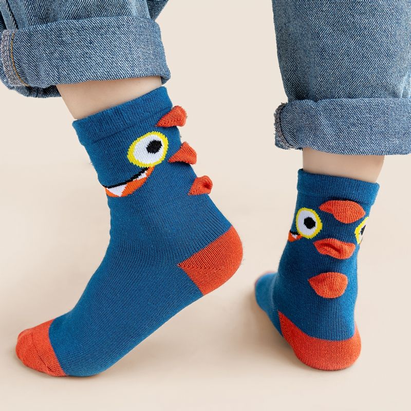 5 Par Barn Pojkar Cartoon Dinosaur Cotton Crew Socks