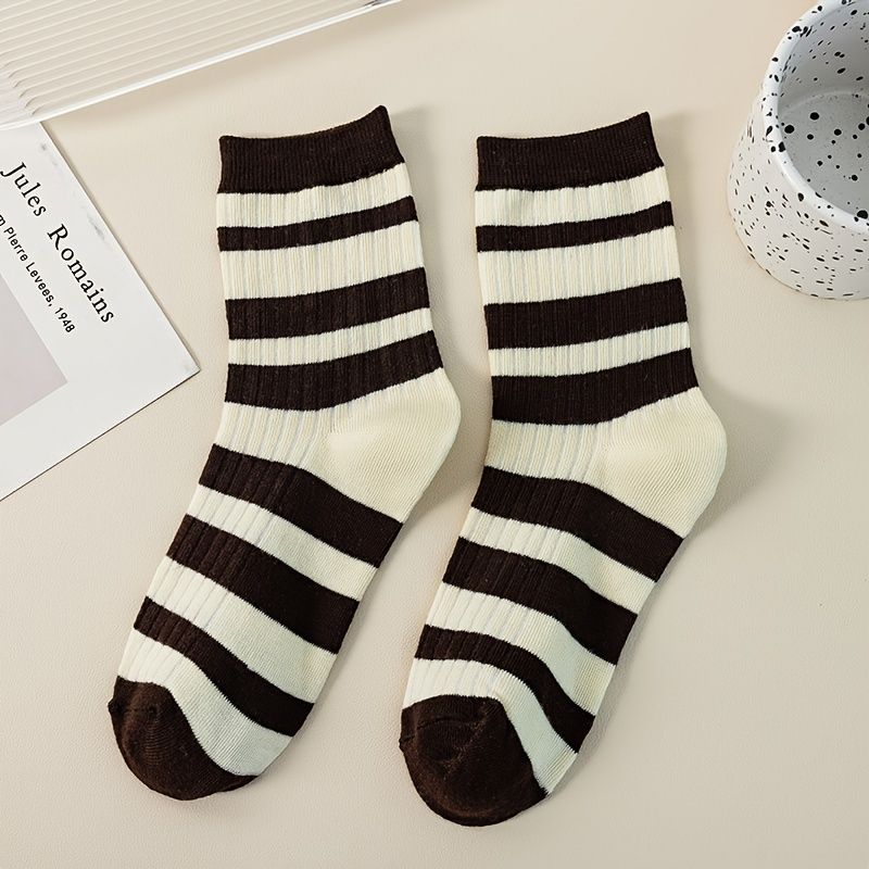 5 Par Barnstrumpor Cartoon Bear Print Stripes Crew Socks För Pojkar Flickor