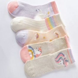 5 Par Barnstrumpor Cartoon Unicorn Rainbow Mesh Andas Bomullssockor För Flickor