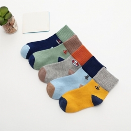 5 Par Bebis Color Block Cotton Crew Socks Pojkar Flickor Barnstrumpor