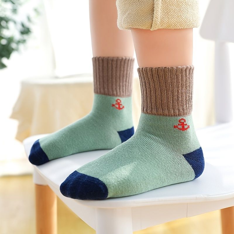 5 Par Bebis Color Block Cotton Crew Socks Pojkar Flickor Barnstrumpor