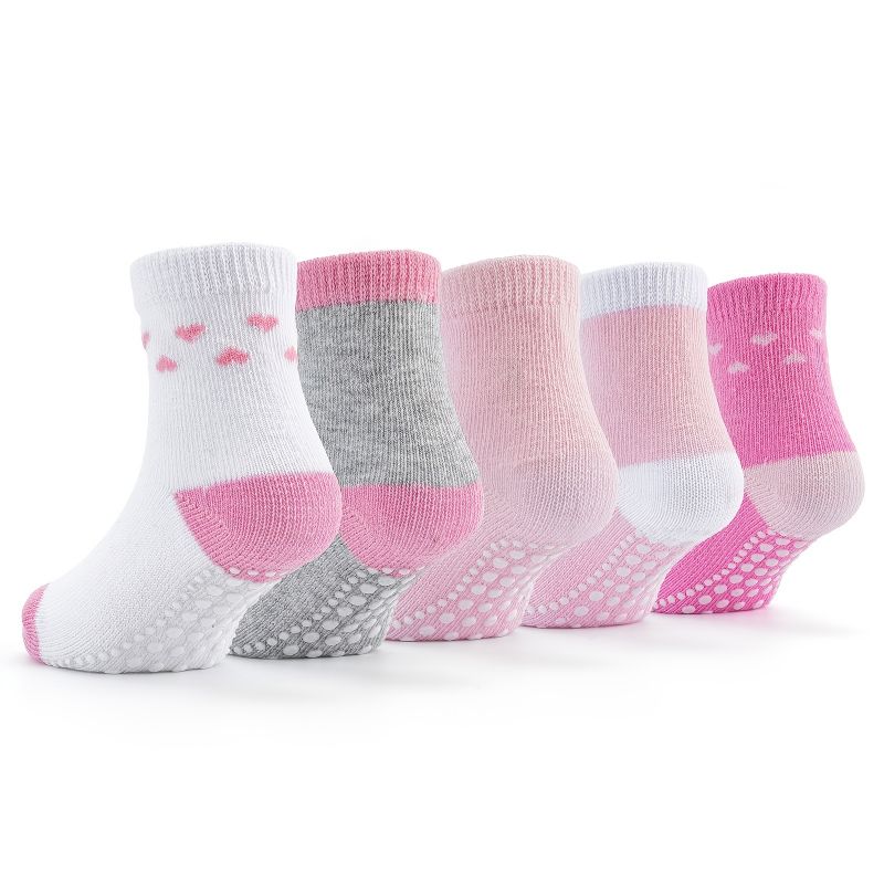 5 Par Bebis Flickor Halkfria Småbarnssockor Cotton Heart Print Crew Socks