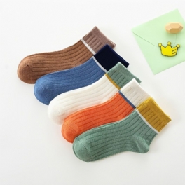 5 Par Bebistrumpor Barn Color Block Cotton Crew Socks Varma Vinter Flickor Pojkar