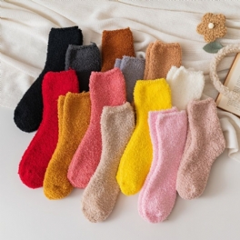 Barn Flickor Coral Fleece Strumpor Enfärgad Crew Socks Plysch Varma Golvstrumpor Vinter