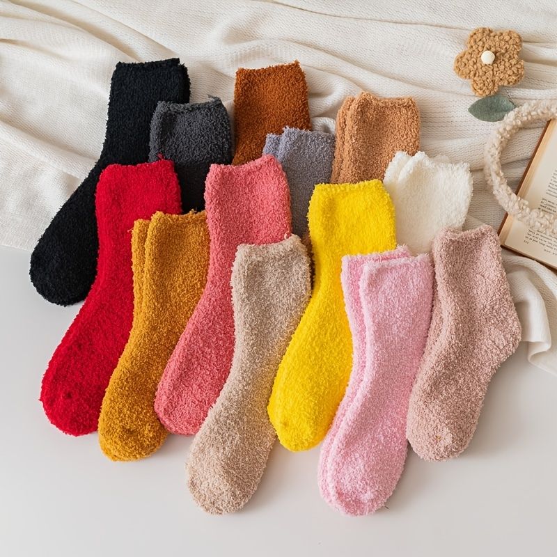 Barn Flickor Coral Fleece Strumpor Enfärgad Crew Socks Plysch Varma Golvstrumpor Vinter