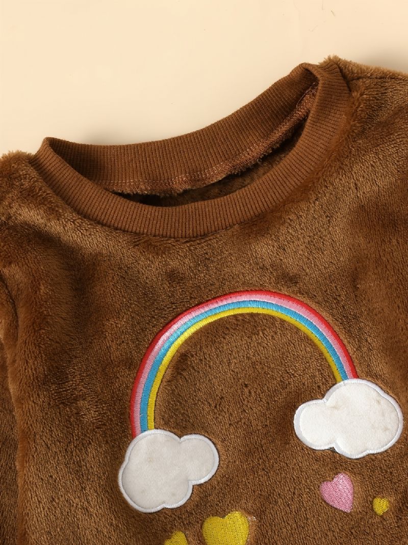 2st Bebis Flickor Cloud Rainbow Broderad Plysch Pullover Långärmad Sweatshirt & Byxset Barnkläder