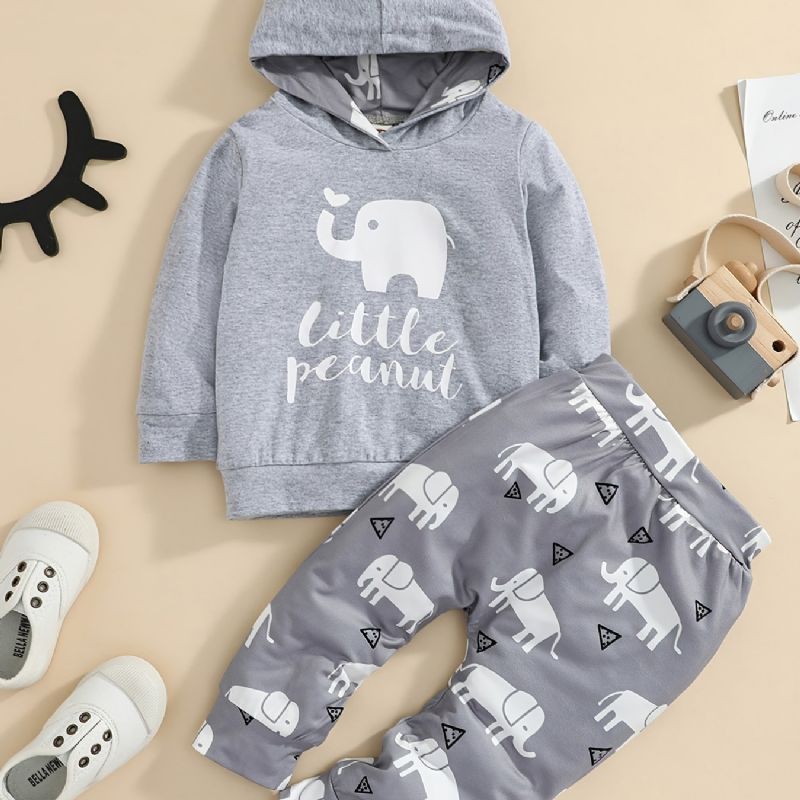 2st Bebis Luvtröja Bokstav Elephant Print Långärmad Pullover Sweatshirt & Byxa Set För Flickor Pojkar