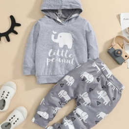 2st Bebis Luvtröja Bokstav Elephant Print Långärmad Pullover Sweatshirt & Byxa Set För Flickor Pojkar