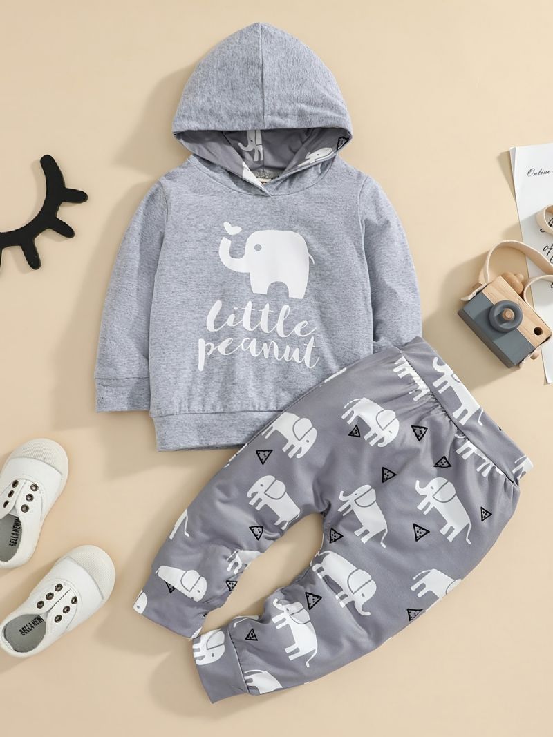 2st Bebis Luvtröja Bokstav Elephant Print Långärmad Pullover Sweatshirt & Byxa Set För Flickor Pojkar