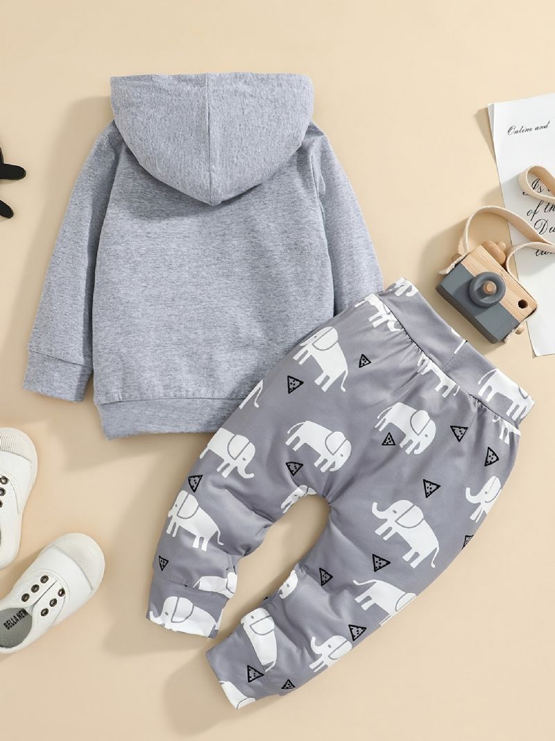 2st Bebis Luvtröja Bokstav Elephant Print Långärmad Pullover Sweatshirt & Byxa Set För Flickor Pojkar