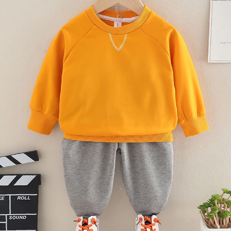 2st Bebis Pojkar Enfärgad Pullover Rund Neck Långärmad Sweatshirt & Byxor Barnkläder